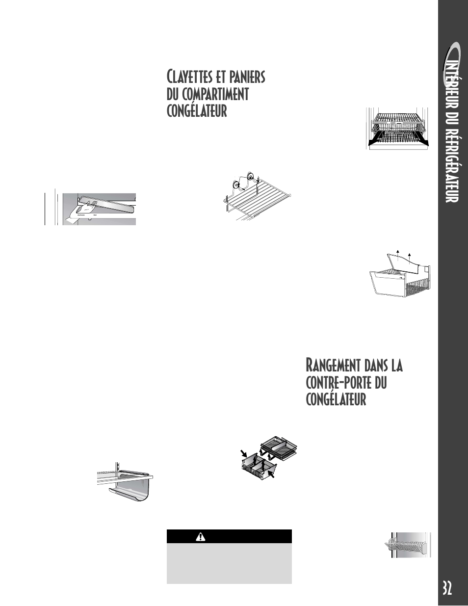 Clayettes et paniers du compartiment congélateur, Rangement dans la contre-porte du congélateur | Maytag MCS 16021937 User Manual | Page 33 / 72