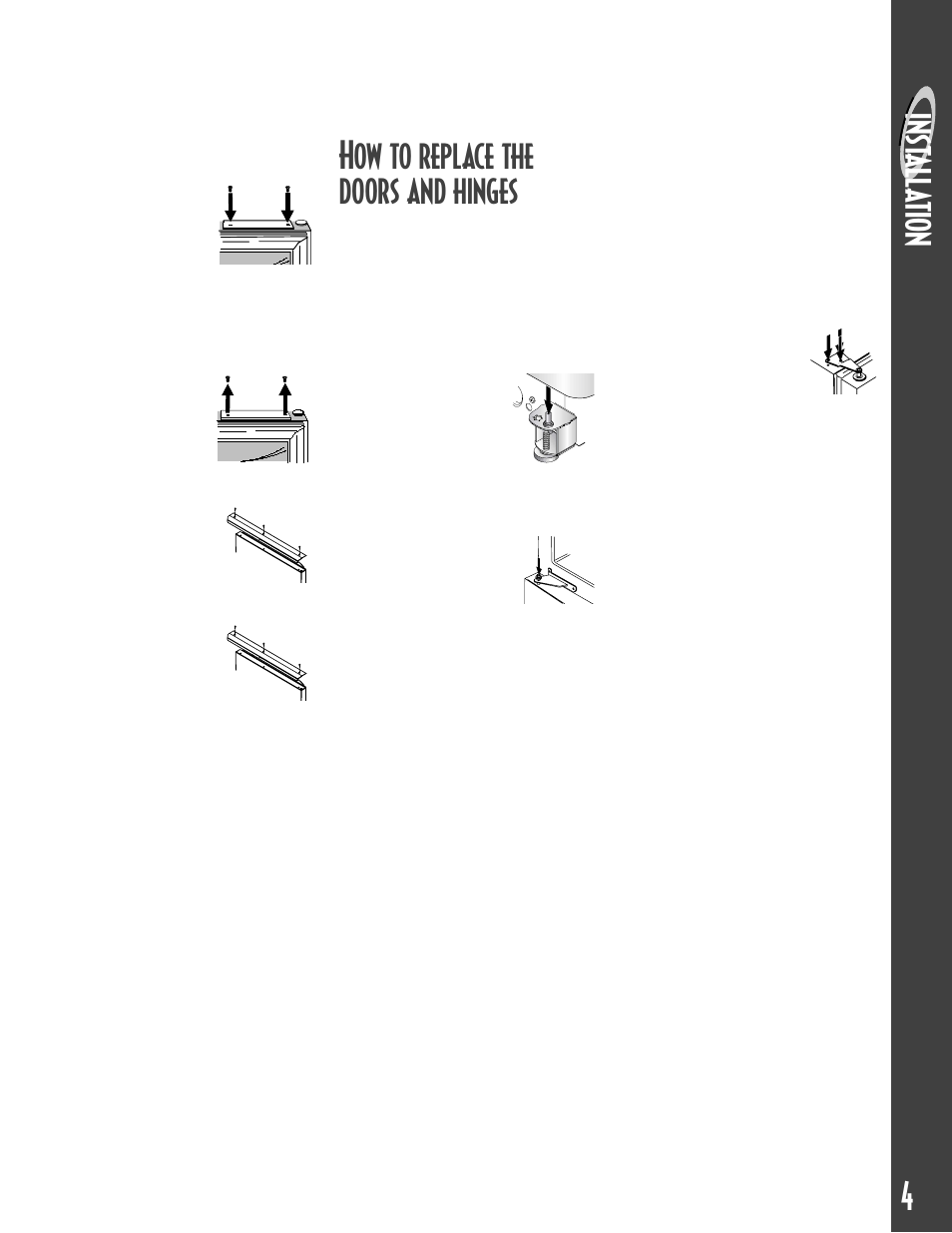 How to replace the doors and hinges, Inst all ation, Freezer handles | Maytag MCS 16021937 User Manual | Page 5 / 72