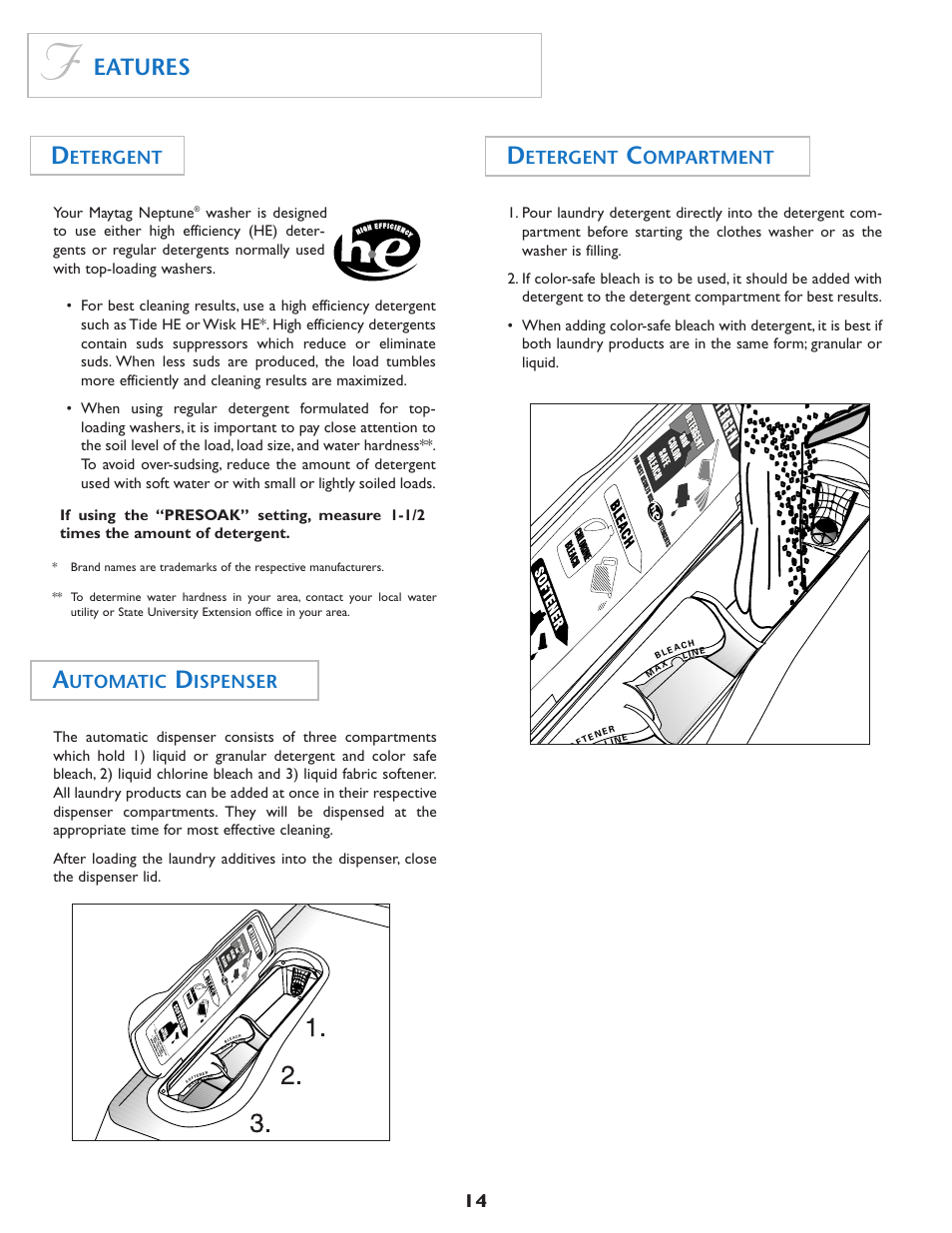 Eatures, Etergent, Utomatic | Ispenser, Ompartment | Maytag MAH7500 User Manual | Page 15 / 24