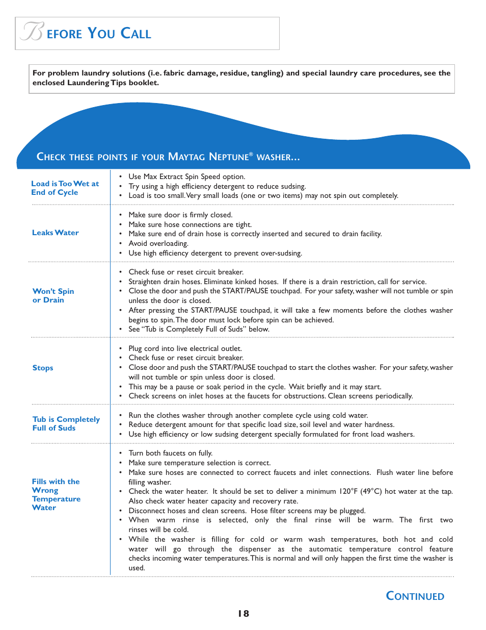 Efore | Maytag MAH7500 User Manual | Page 19 / 24