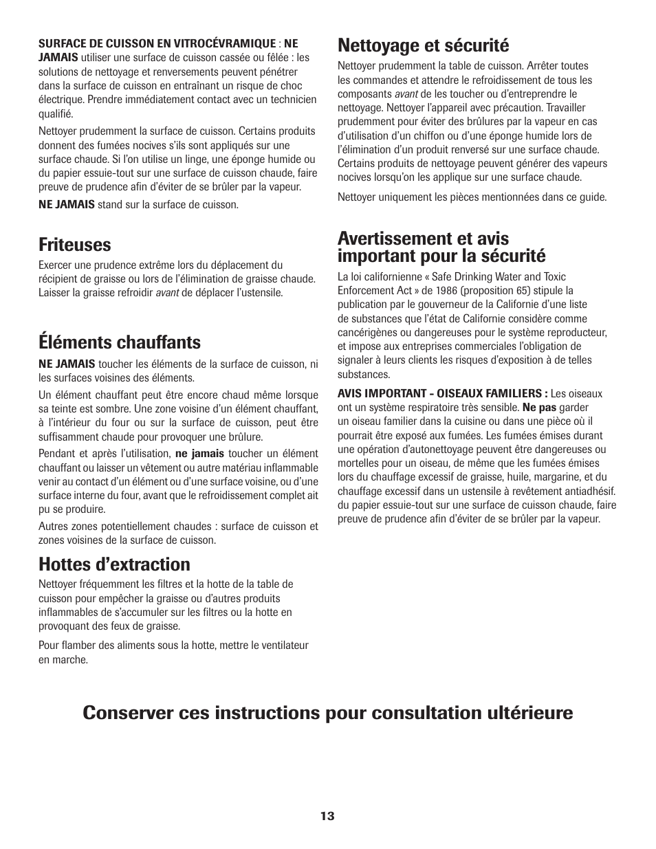 Friteuses, Éléments chauffants, Hottes d’extraction | Avertissement et avis important pour la sécurité | Maytag Jenn-Air Two-Element Cooktop User Manual | Page 14 / 32