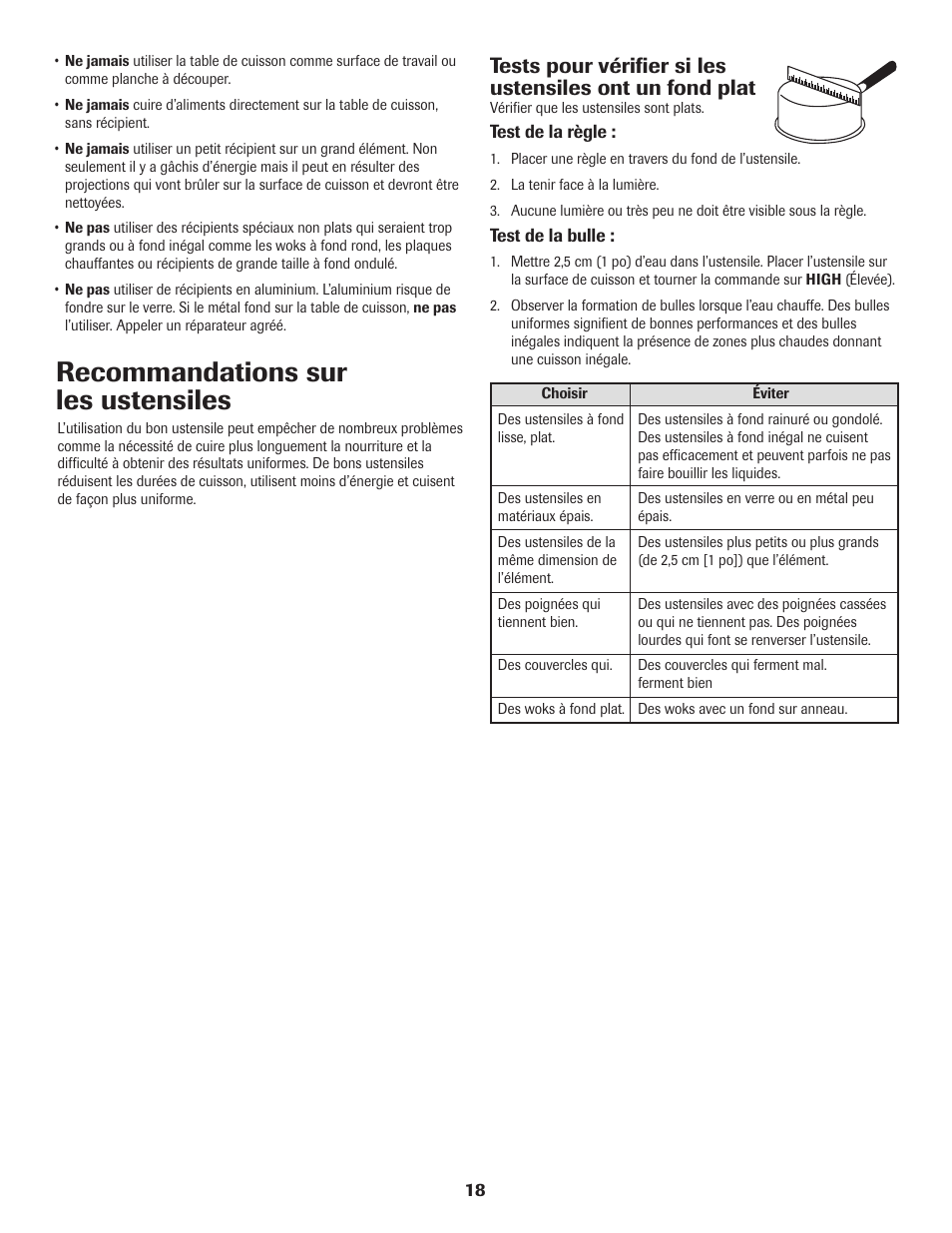 Recommandations sur les ustensiles | Maytag Jenn-Air Two-Element Cooktop User Manual | Page 19 / 32