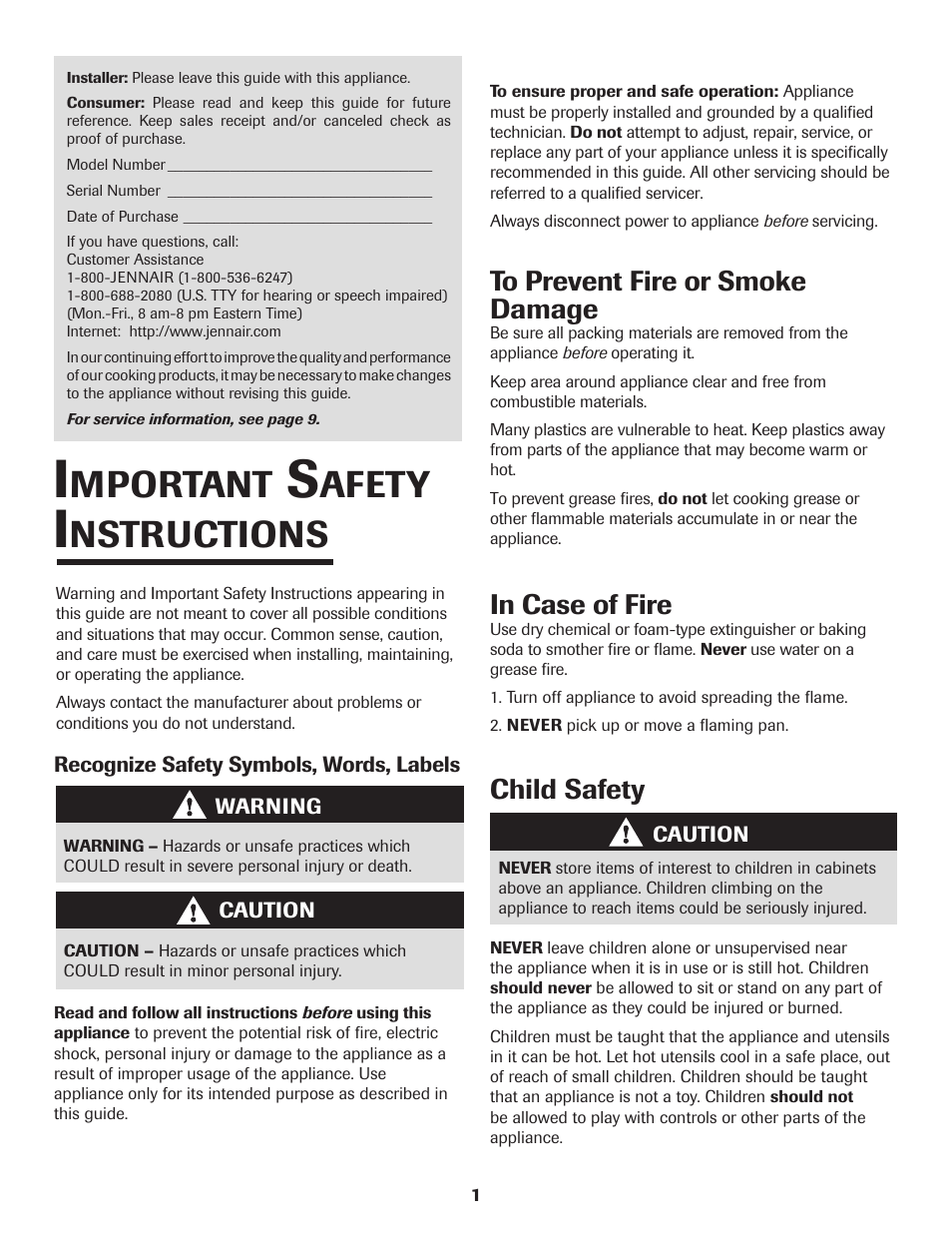 Mportant, Afety, Nstructions | Child safety | Maytag Jenn-Air Two-Element Cooktop User Manual | Page 2 / 32