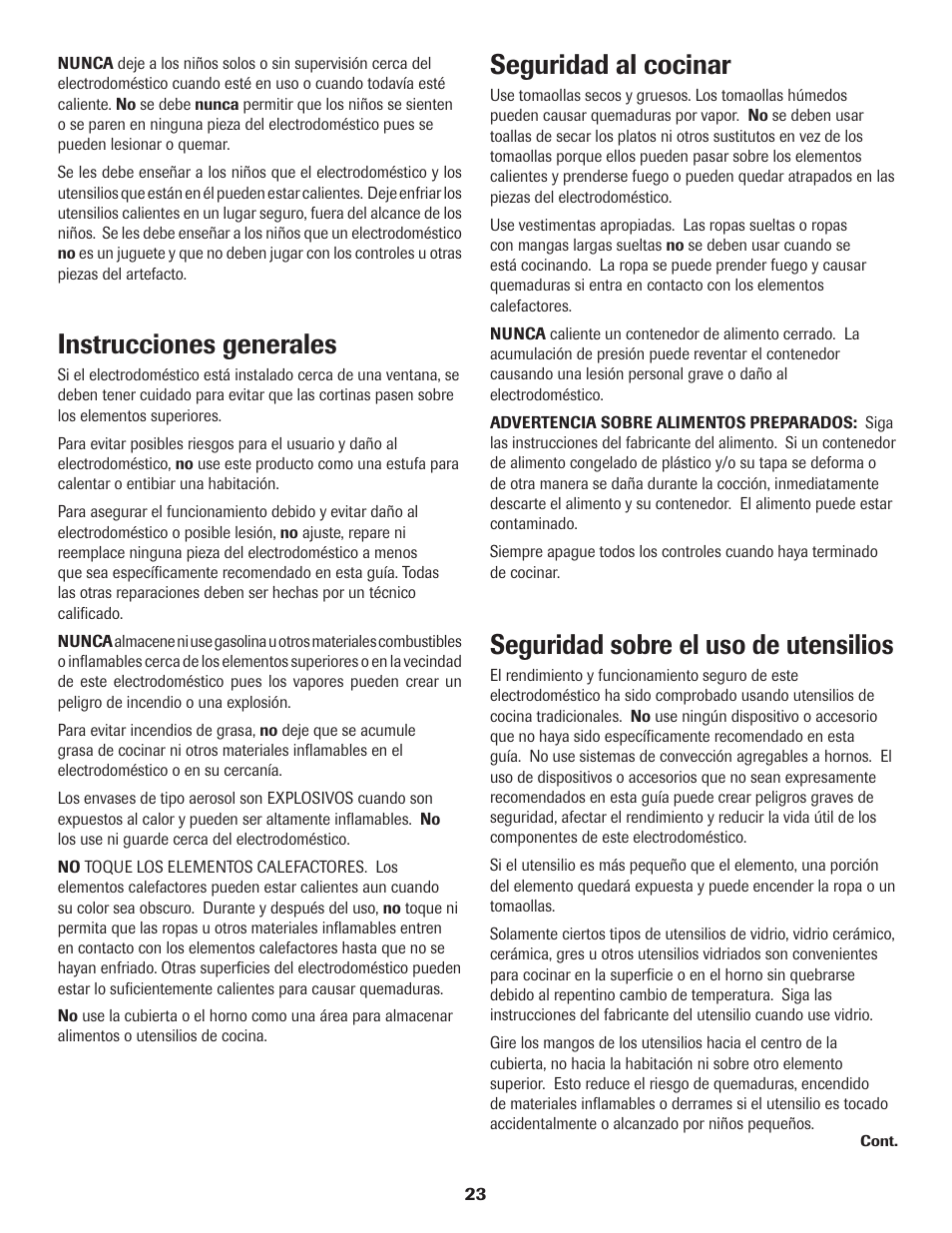 Instrucciones generales, Seguridad al cocinar, Seguridad sobre el uso de utensilios | Maytag Jenn-Air Two-Element Cooktop User Manual | Page 24 / 32