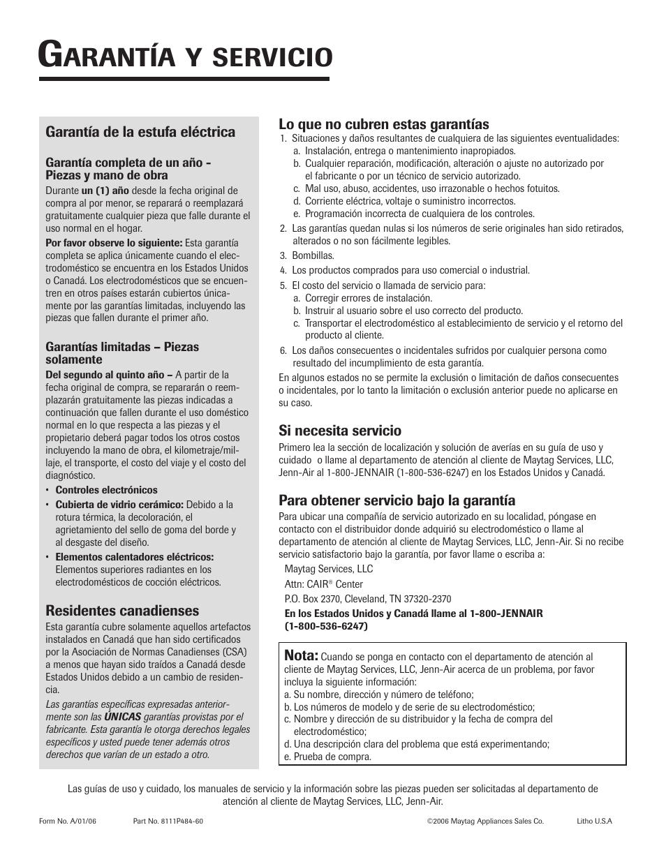 Arantía, Servicio | Maytag Jenn-Air Two-Element Cooktop User Manual | Page 32 / 32