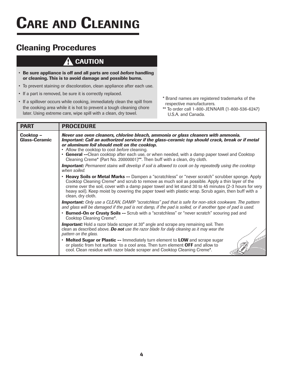 Leaning, Cleaning procedures, Caution | Maytag Jenn-Air Two-Element Cooktop User Manual | Page 5 / 32