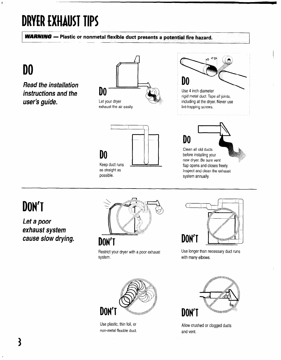 Dry{r exhaust tips, Don't | Maytag INTELLIDRY MD-15 User Manual | Page 4 / 12