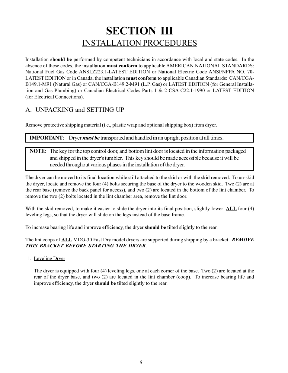 Installation procedures | Maytag MDG-30 User Manual | Page 12 / 52