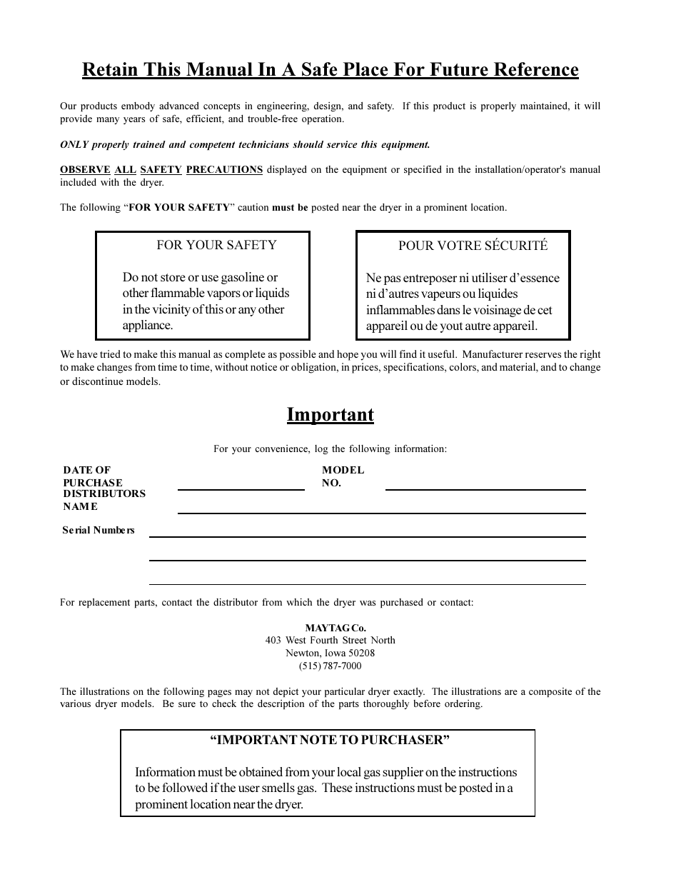 Important, Mdg-30 fast dry | Maytag MDG-30 User Manual | Page 2 / 52