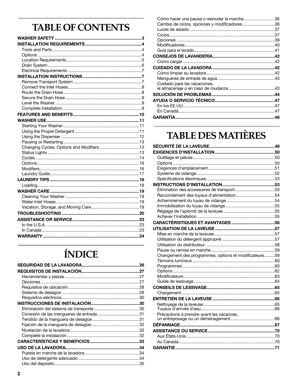 Maytag FRONT-LOADINGAUTOMATICWASHER User Manual | Page 2 / 72