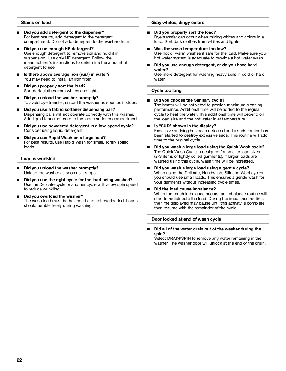 Maytag FRONT-LOADINGAUTOMATICWASHER User Manual | Page 22 / 72