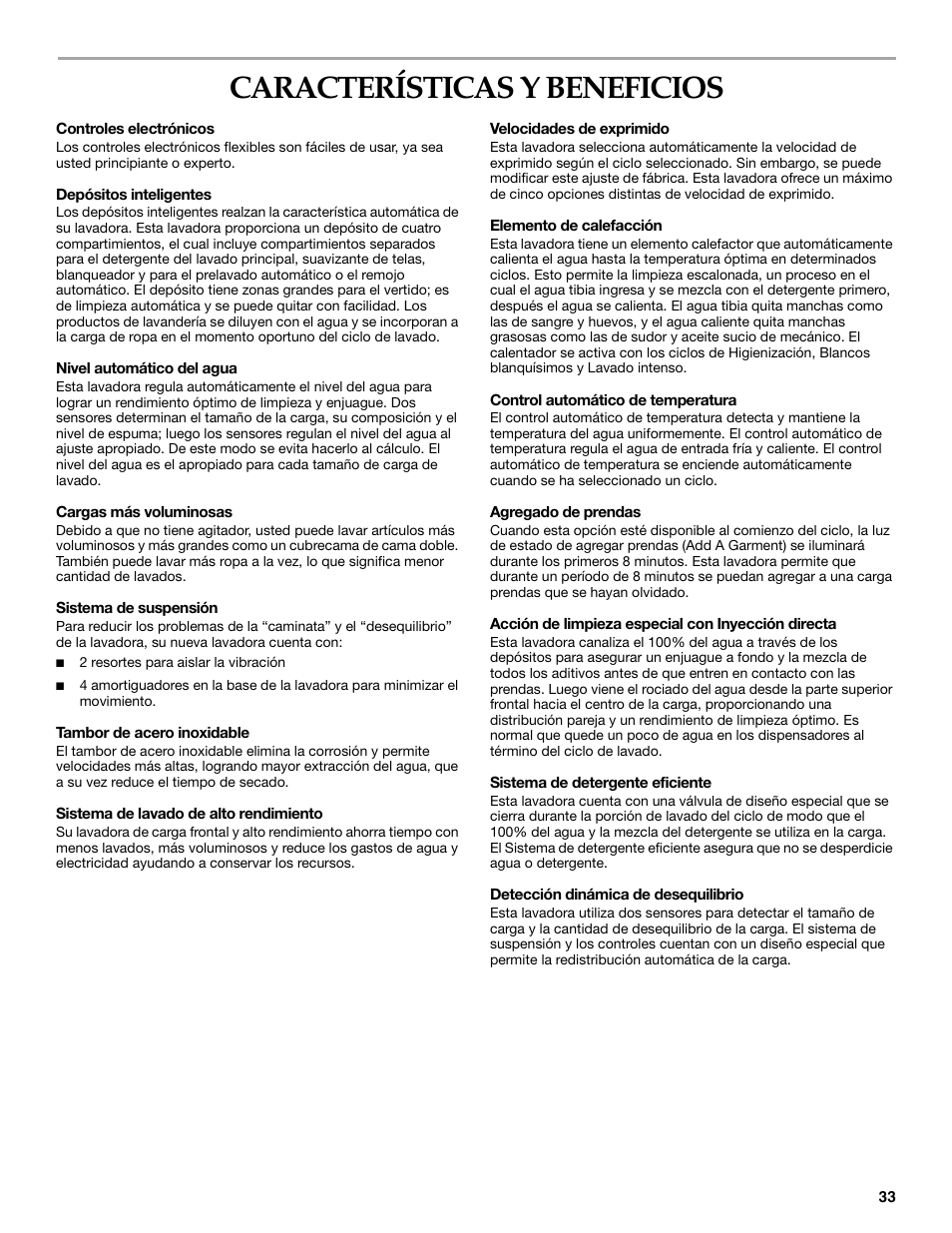 Características y beneficios | Maytag FRONT-LOADINGAUTOMATICWASHER User Manual | Page 33 / 72