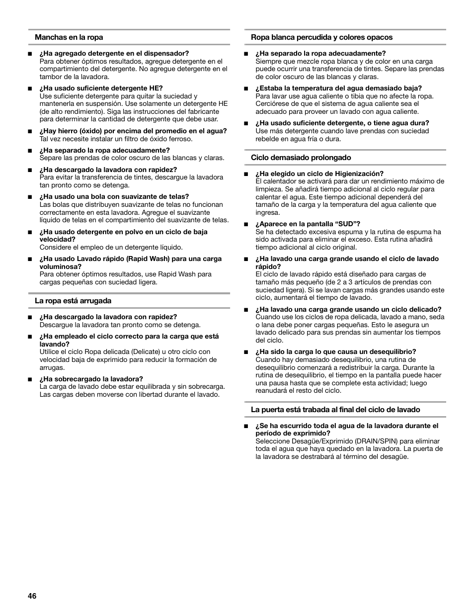 Maytag FRONT-LOADINGAUTOMATICWASHER User Manual | Page 46 / 72