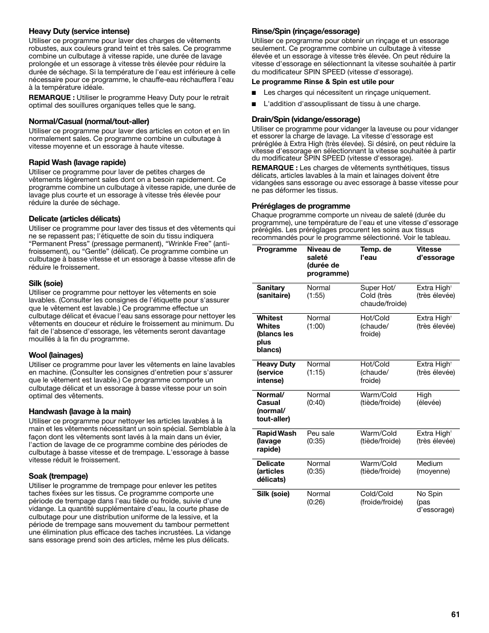 Maytag FRONT-LOADINGAUTOMATICWASHER User Manual | Page 61 / 72