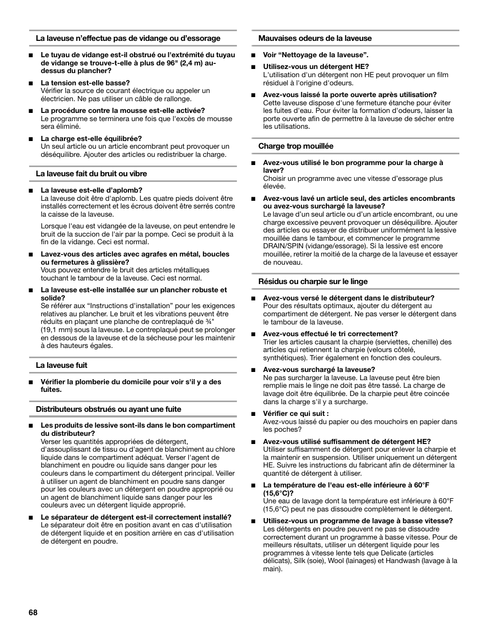 Maytag FRONT-LOADINGAUTOMATICWASHER User Manual | Page 68 / 72
