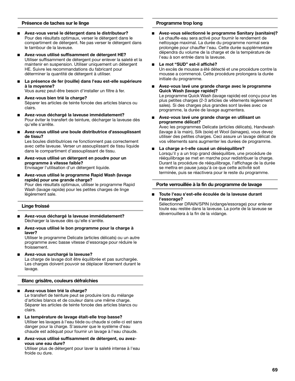 Maytag FRONT-LOADINGAUTOMATICWASHER User Manual | Page 69 / 72