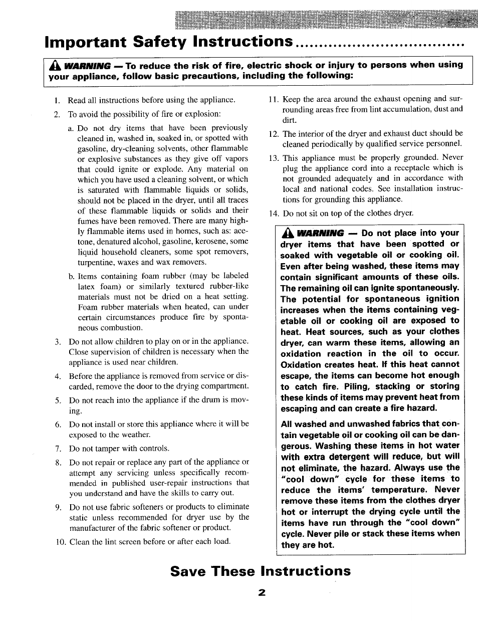 Important safety instructions, Save these instructions | Maytag MD9706 User Manual | Page 3 / 12