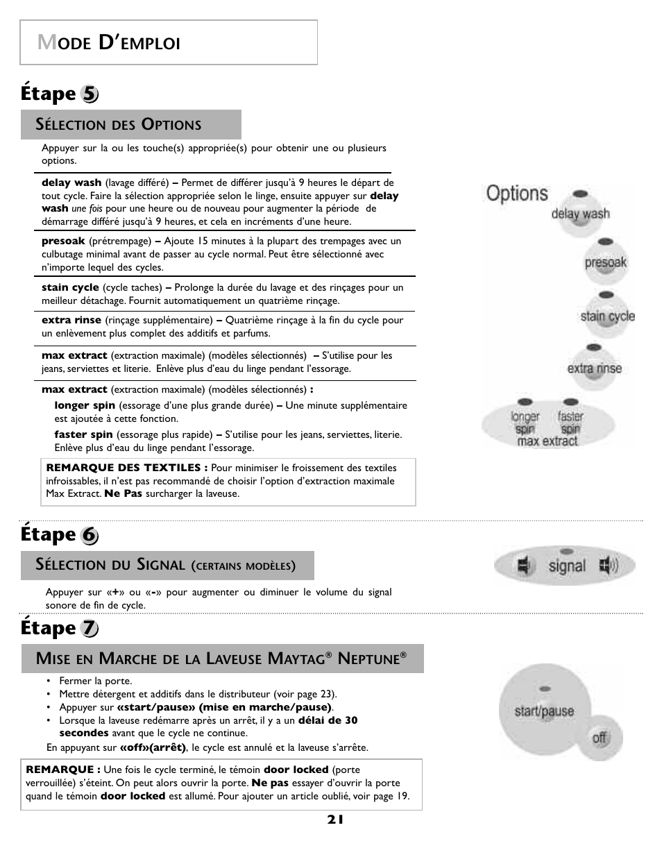 Étape 7, Étape 6, Étape 5 | Emploi | Maytag MAH-1 User Manual | Page 22 / 52