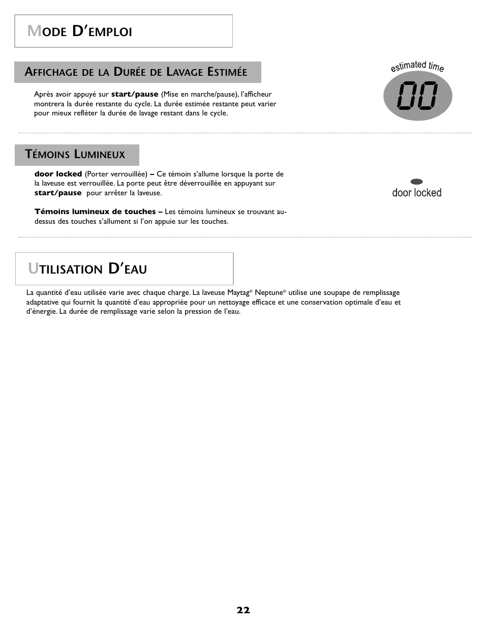 Tilisation, Emploi | Maytag MAH-1 User Manual | Page 23 / 52