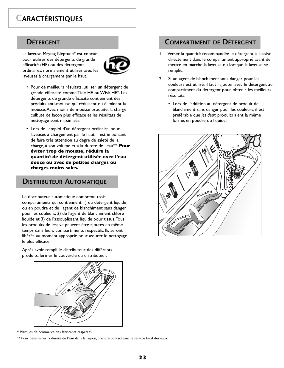 Aractéristiques, Étergent, Istributeur | Utomatique, Ompartiment de | Maytag MAH-1 User Manual | Page 24 / 52