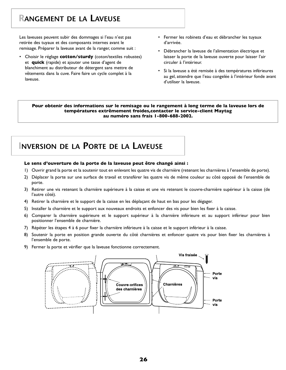 Angement de la, Aveuse, Nversion de la | Orte de la | Maytag MAH-1 User Manual | Page 27 / 52