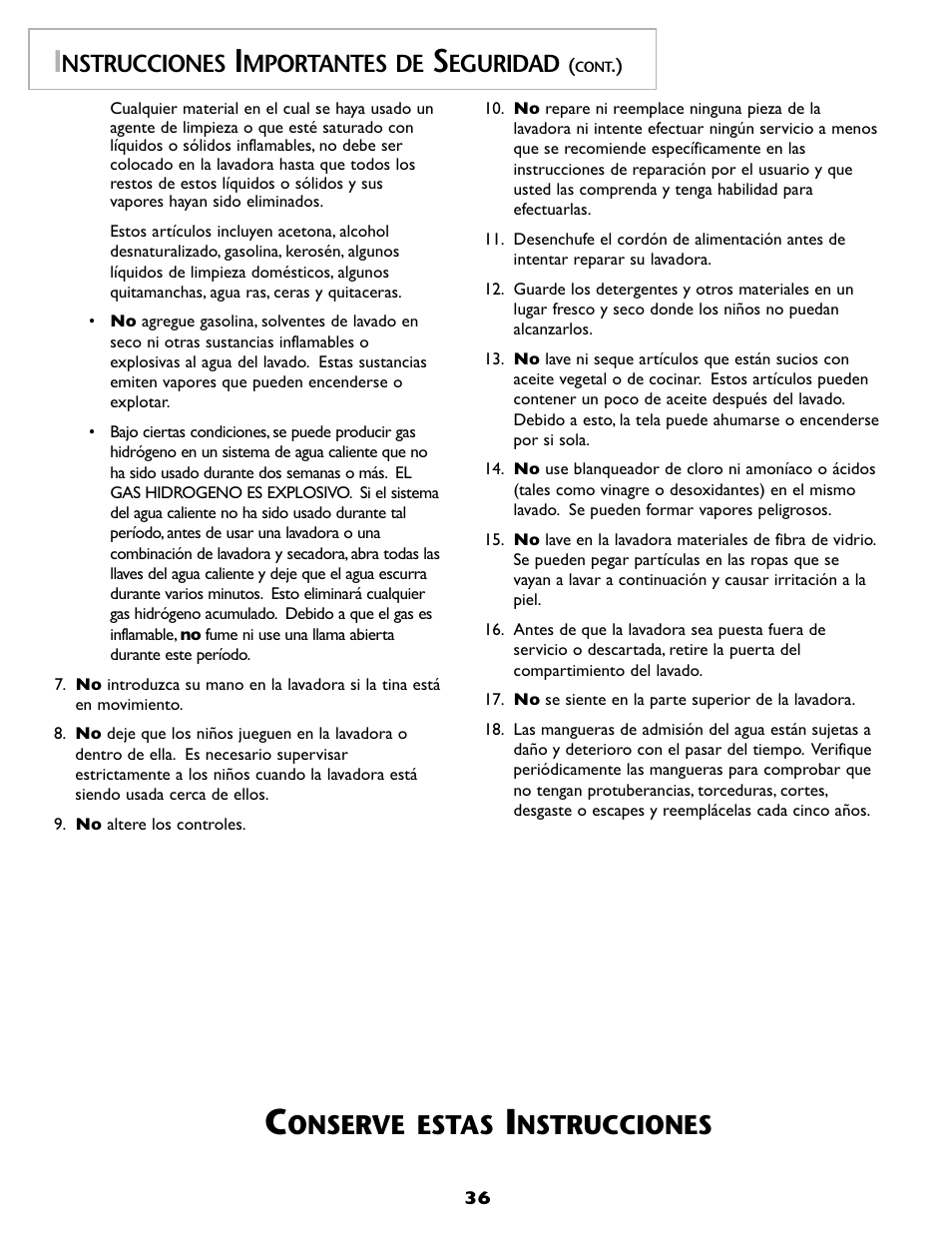 Onserve estas, Nstrucciones, Mportantes de | Eguridad | Maytag MAH-1 User Manual | Page 37 / 52