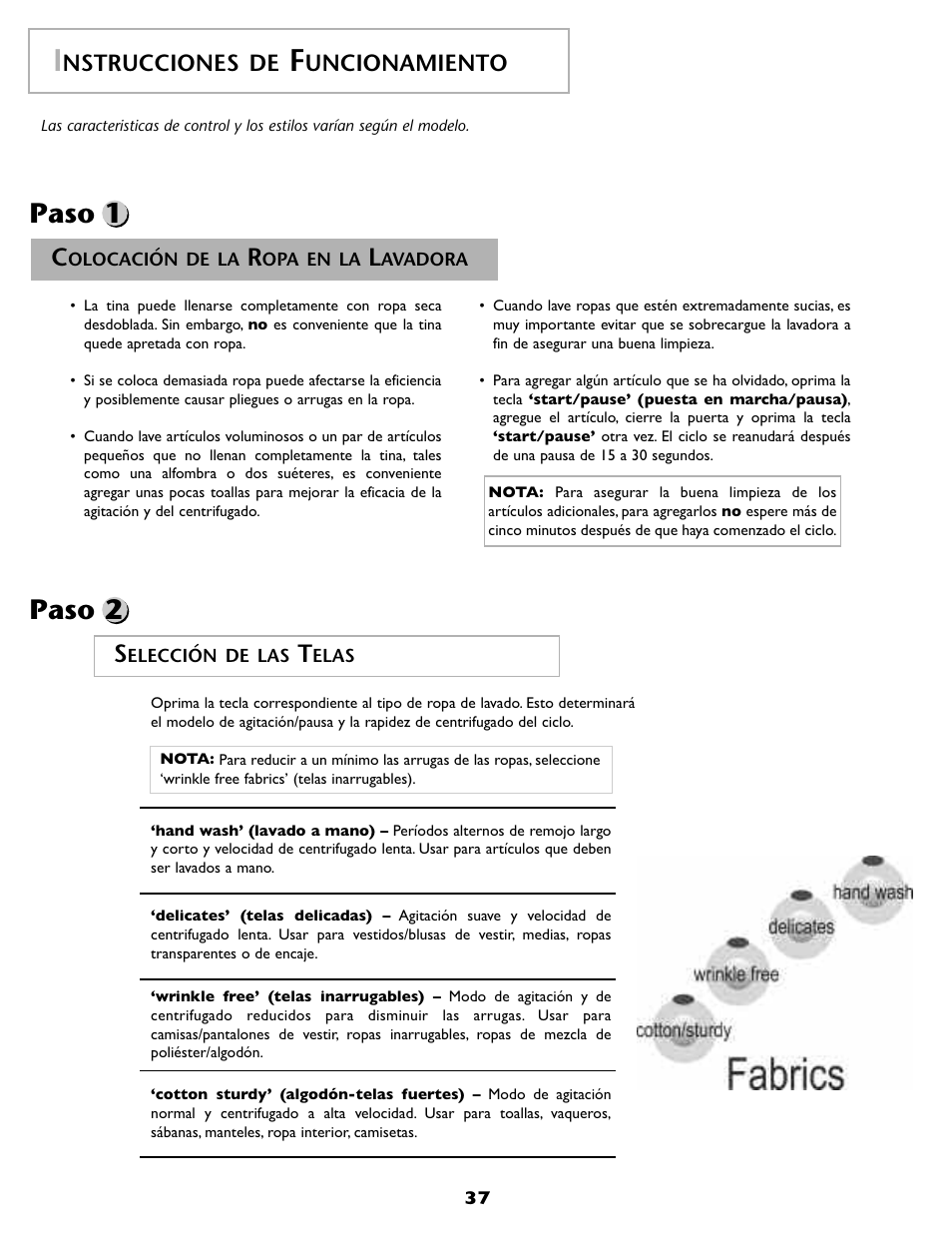 Paso 2 paso 1, Nstrucciones de, Uncionamiento | Maytag MAH-1 User Manual | Page 38 / 52