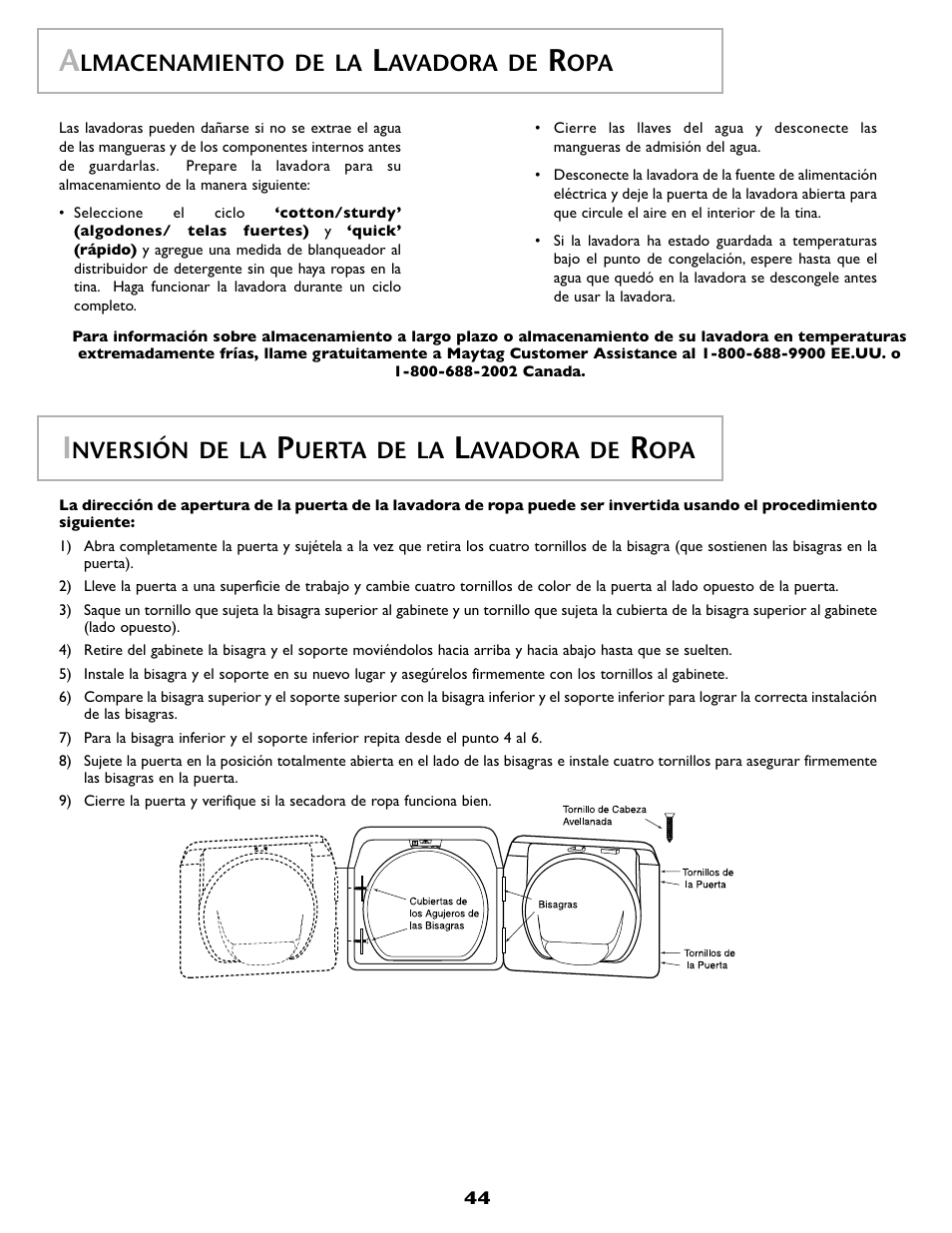 Lmacenamiento de la, Avadora de, Nversión de la | Uerta de la | Maytag MAH-1 User Manual | Page 45 / 52