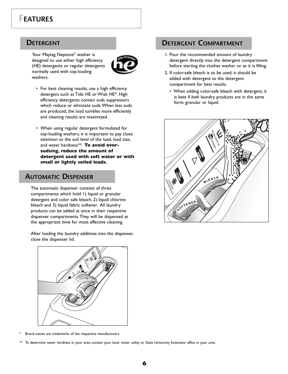 Eatures, Etergent, Utomatic | Ispenser, Ompartment | Maytag MAH-1 User Manual | Page 7 / 52