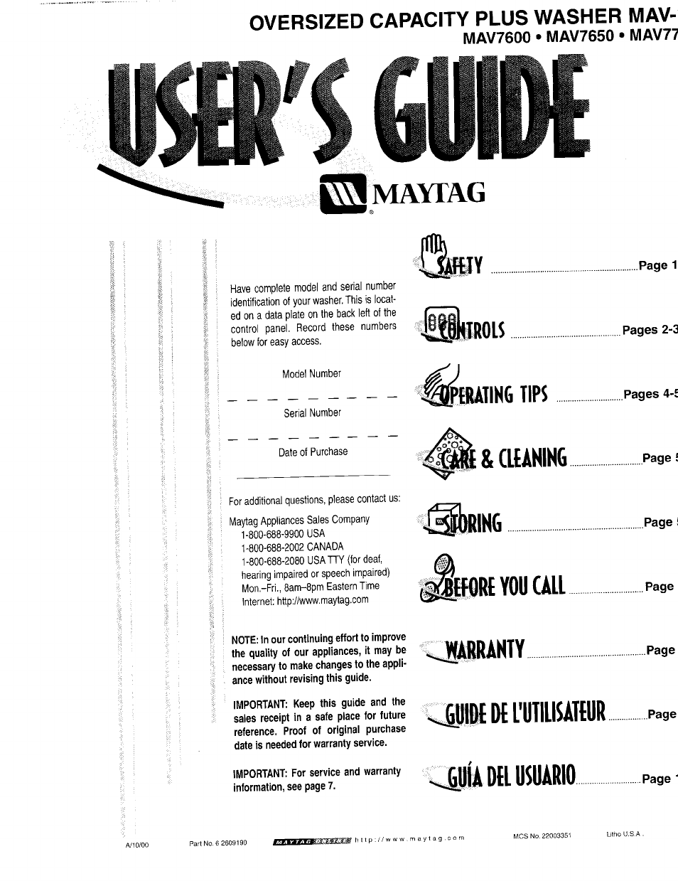 Maytag MAV77 User Manual | 8 pages