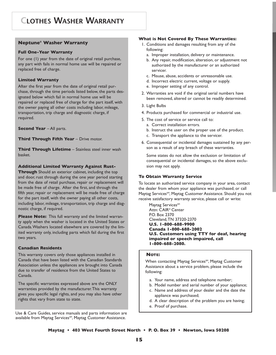 Uide, Ay t a g | Maytag Neptune Washer MAH-3 User Manual | Page 16 / 48