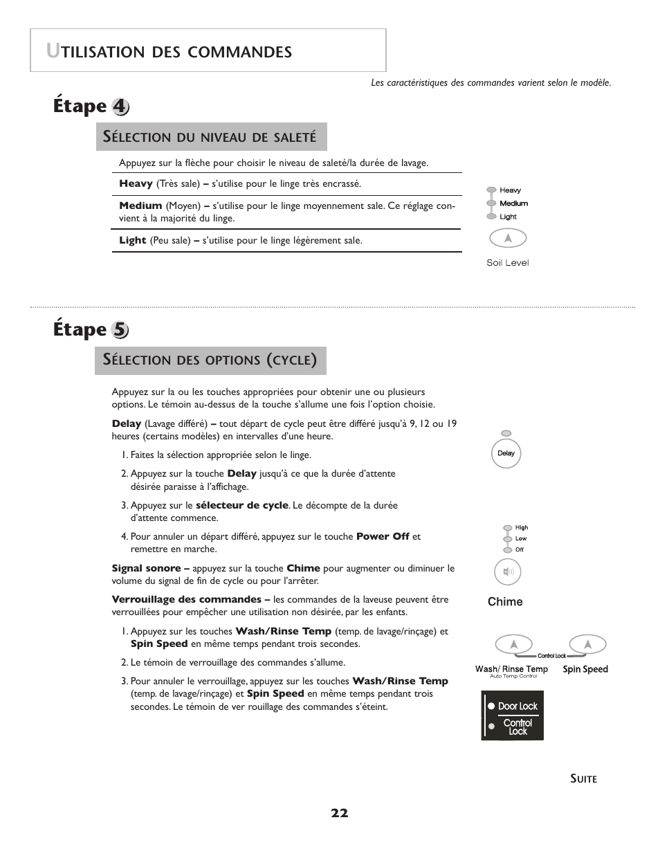 Étape 5, Étape 4, Tilisation des commandes | Maytag Neptune Washer MAH-3 User Manual | Page 23 / 48