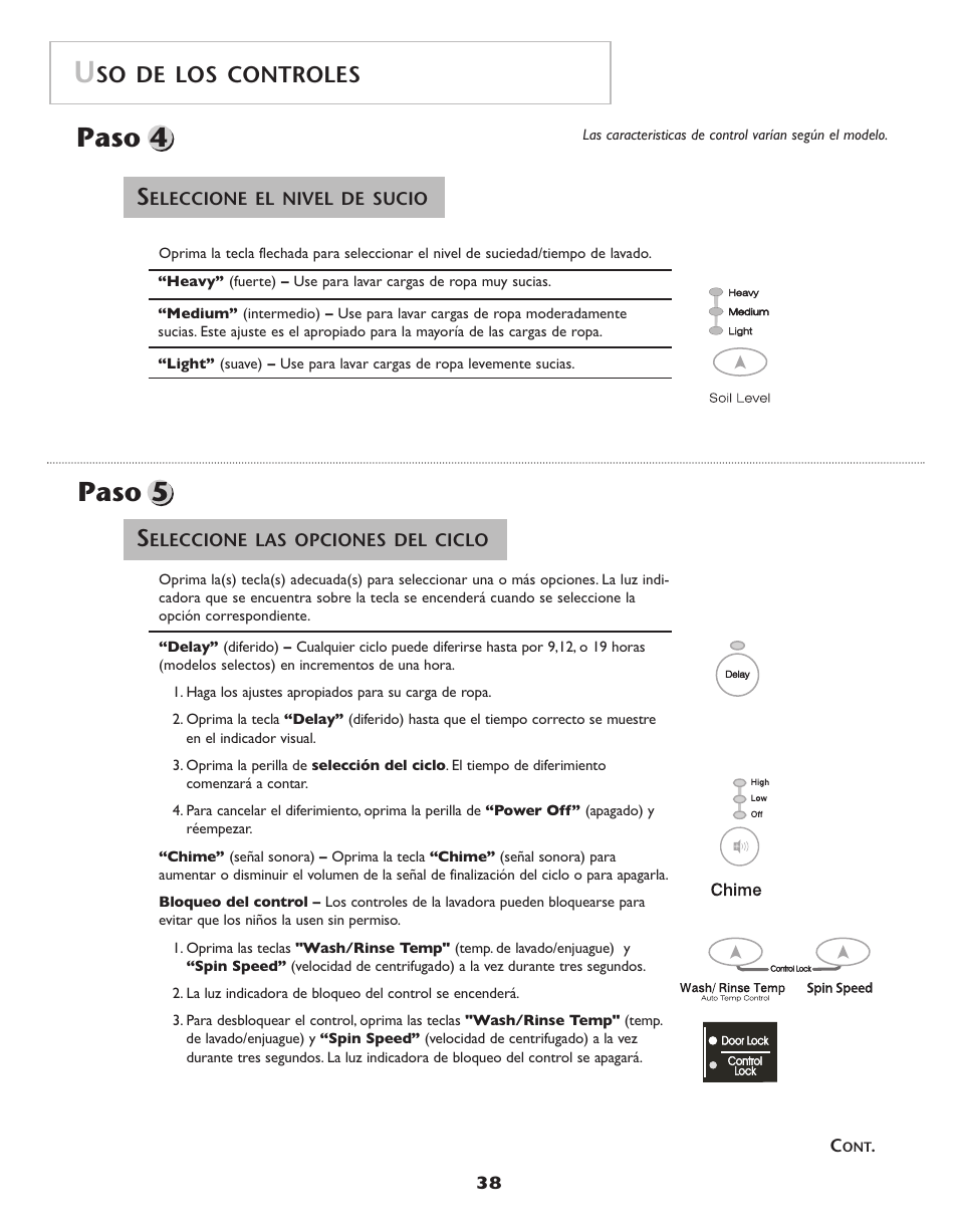 Paso 4, Paso 5, So de los controles | Maytag Neptune Washer MAH-3 User Manual | Page 39 / 48