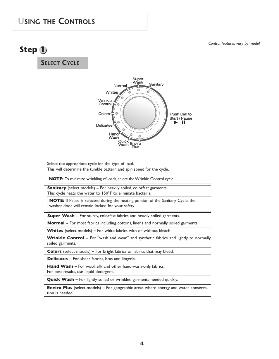 Step 1, Sing the, Ontrols | Maytag Neptune Washer MAH-3 User Manual | Page 5 / 48