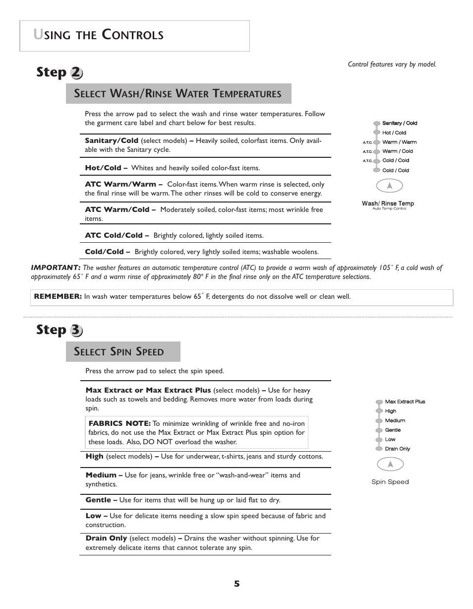 Step 3, Step 2, Sing the | Ontrols | Maytag Neptune Washer MAH-3 User Manual | Page 6 / 48