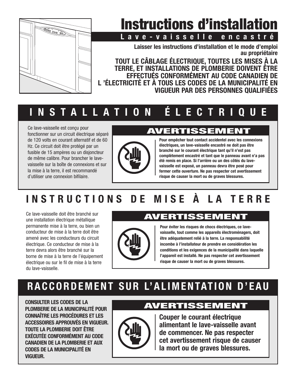 Instructions d’installation | Maytag ADB1500AWW User Manual | Page 4 / 11