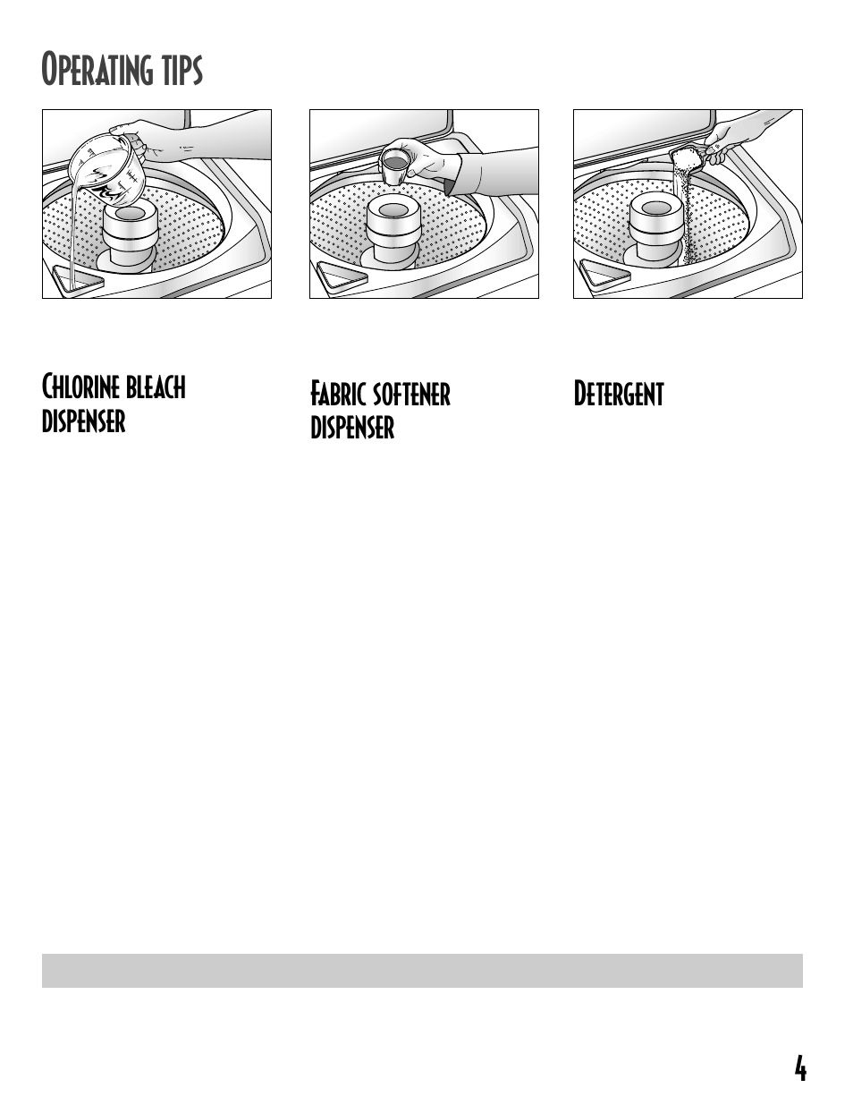 Perating tips, 4chlorine bleach dispenser, Fabric softener dispenser | Detergent | Maytag MAV-19 User Manual | Page 5 / 24