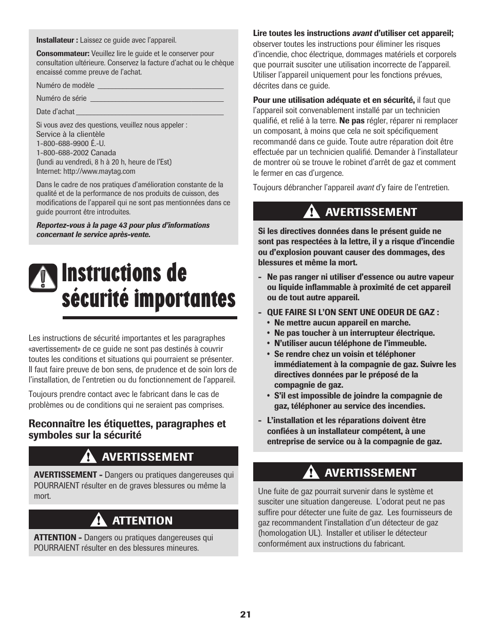 Instructions de sécurité importantes | Maytag 8113P574-60 User Manual | Page 22 / 68