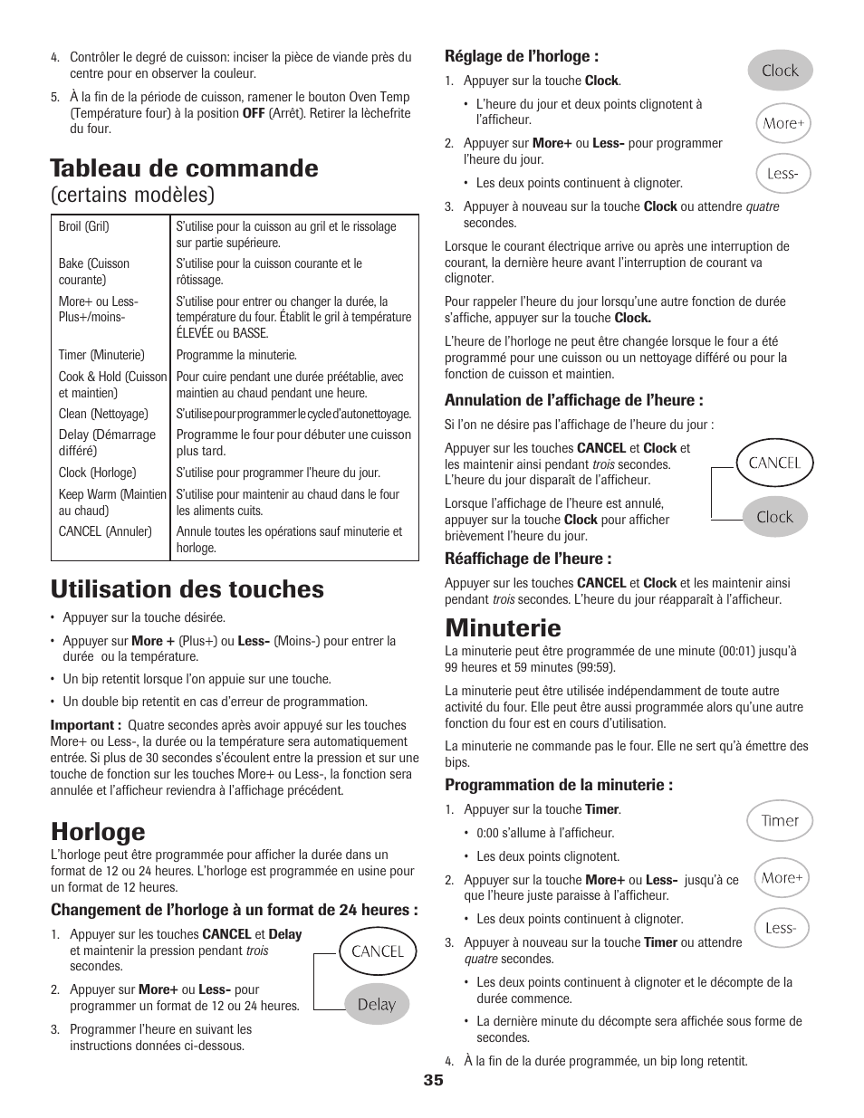 Tableau de commande, Horloge, Utilisation des touches | Minuterie, Certains modèles) | Maytag 8113P574-60 User Manual | Page 36 / 68