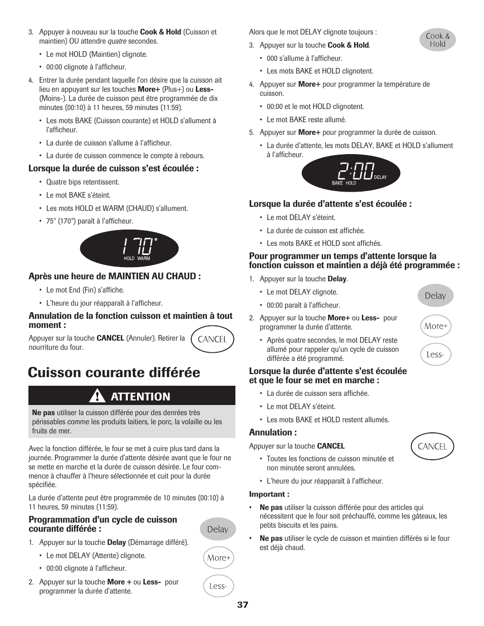 Cuisson courante différée, Attention | Maytag 8113P574-60 User Manual | Page 38 / 68