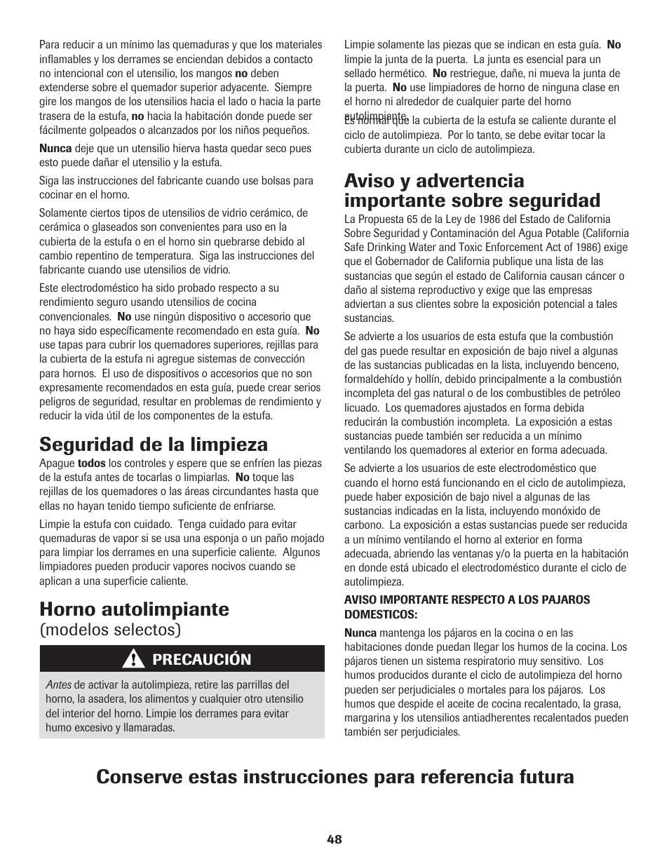 Seguridad de la limpieza, Horno autolimpiante, Modelos selectos) | Maytag 8113P574-60 User Manual | Page 49 / 68