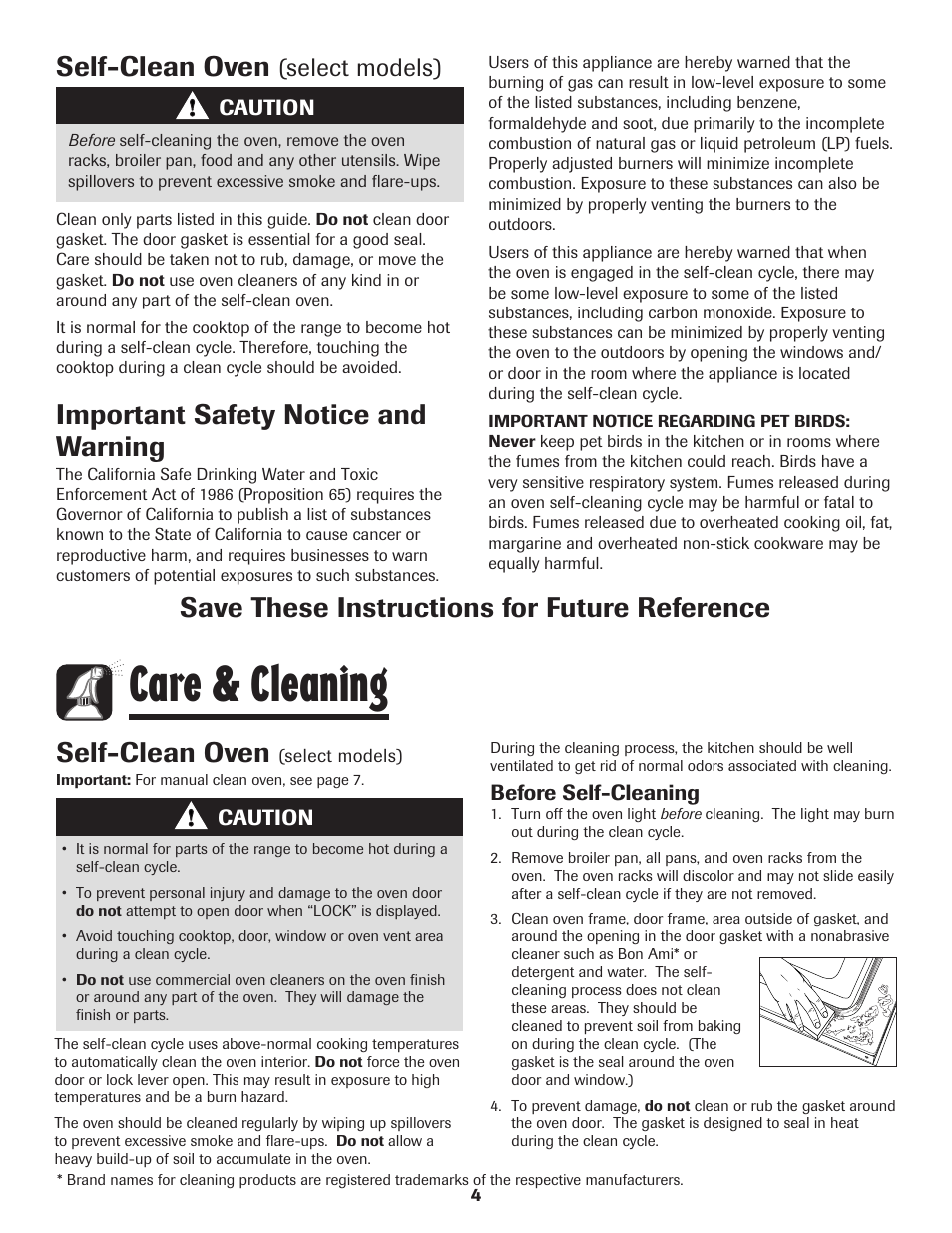 Care & cleaning, Self-clean oven, Save these instructions for future reference | Important safety notice and warning, Select models) | Maytag 8113P574-60 User Manual | Page 5 / 68