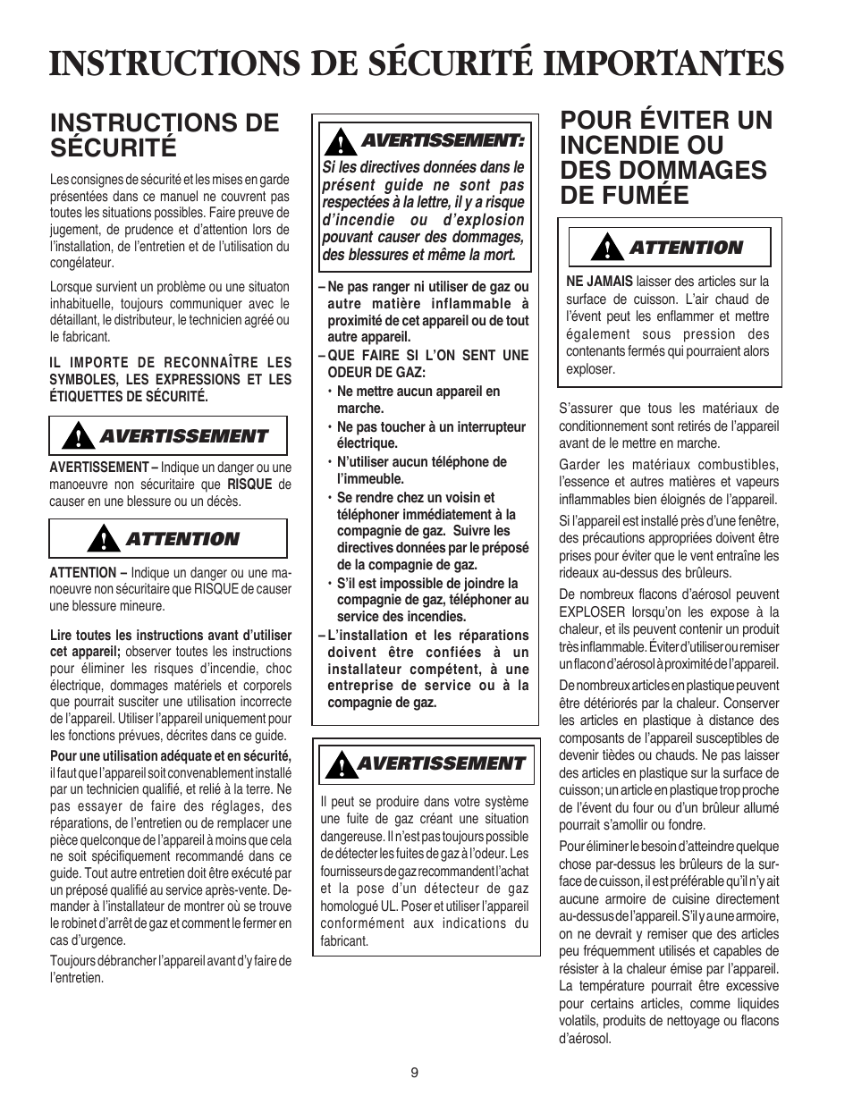 Instructions de sécurité importantes, Instructions de sécurité, Pour éviter un incendie ou des dommages de fumée | Maytag AKS3040 User Manual | Page 10 / 28