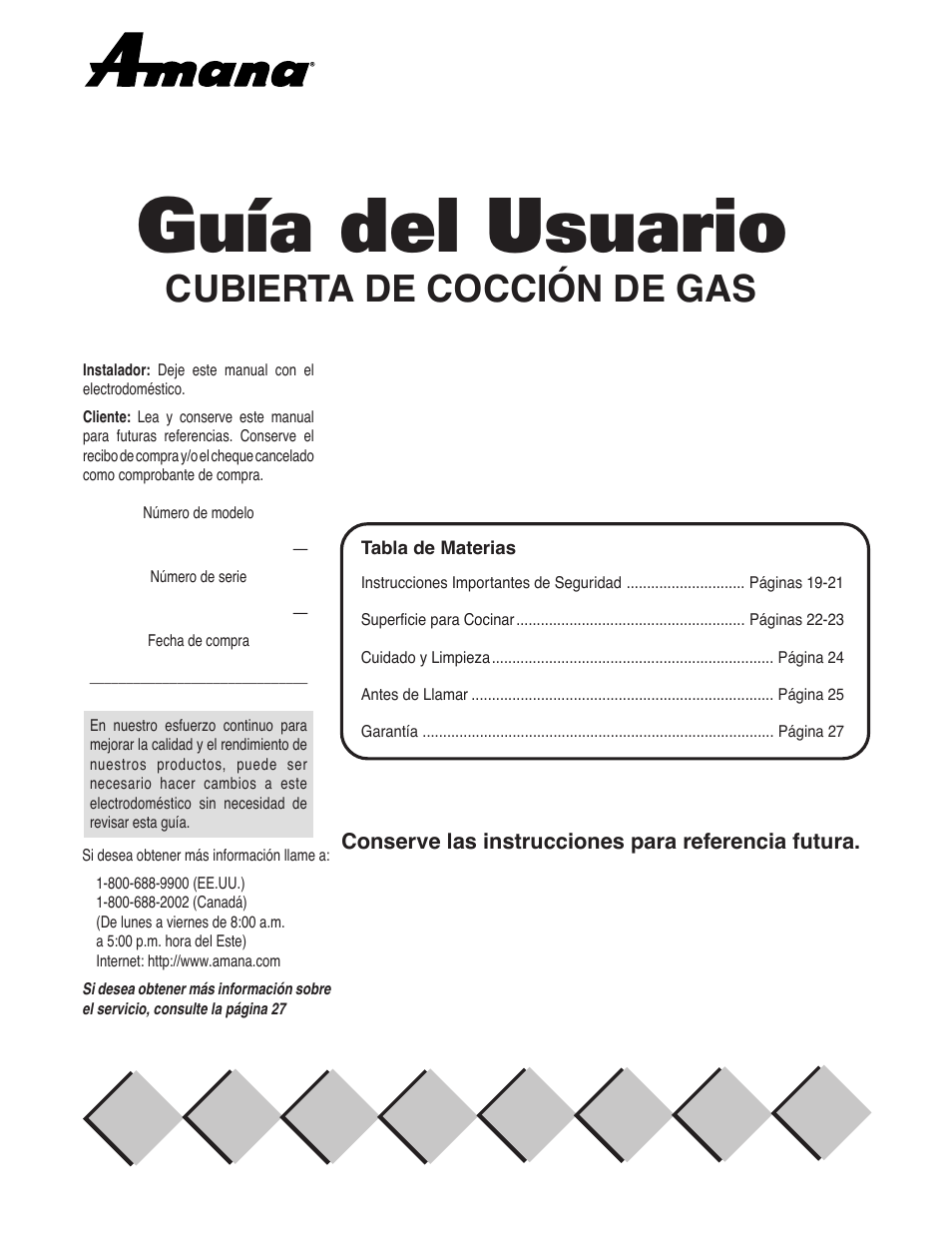 Guía del usuario, Cubierta de cocción de gas | Maytag AKS3040 User Manual | Page 19 / 28