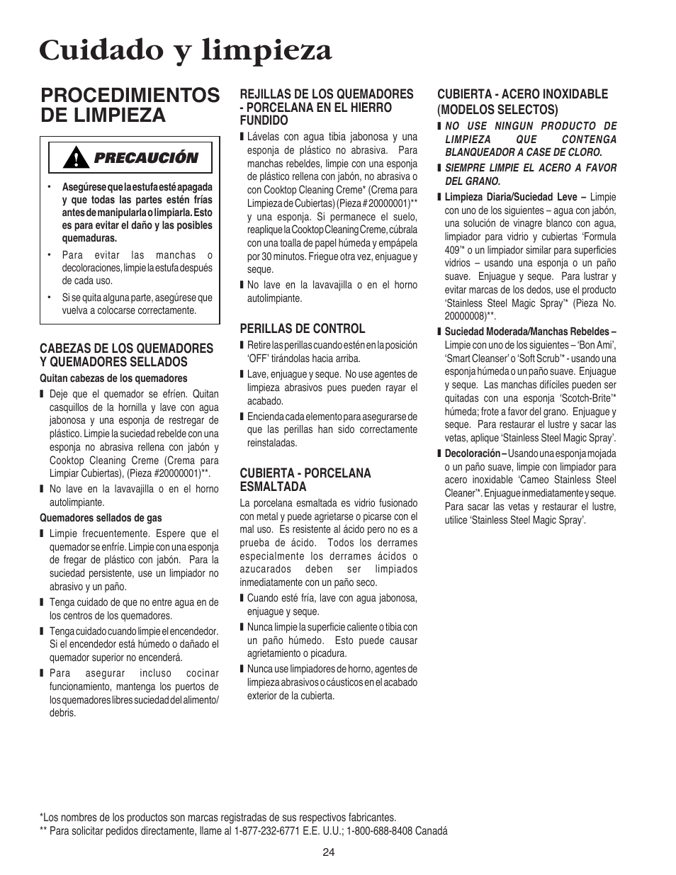 Cuidado y limpieza, Procedimientos de limpieza, Precaución | Maytag AKS3040 User Manual | Page 25 / 28