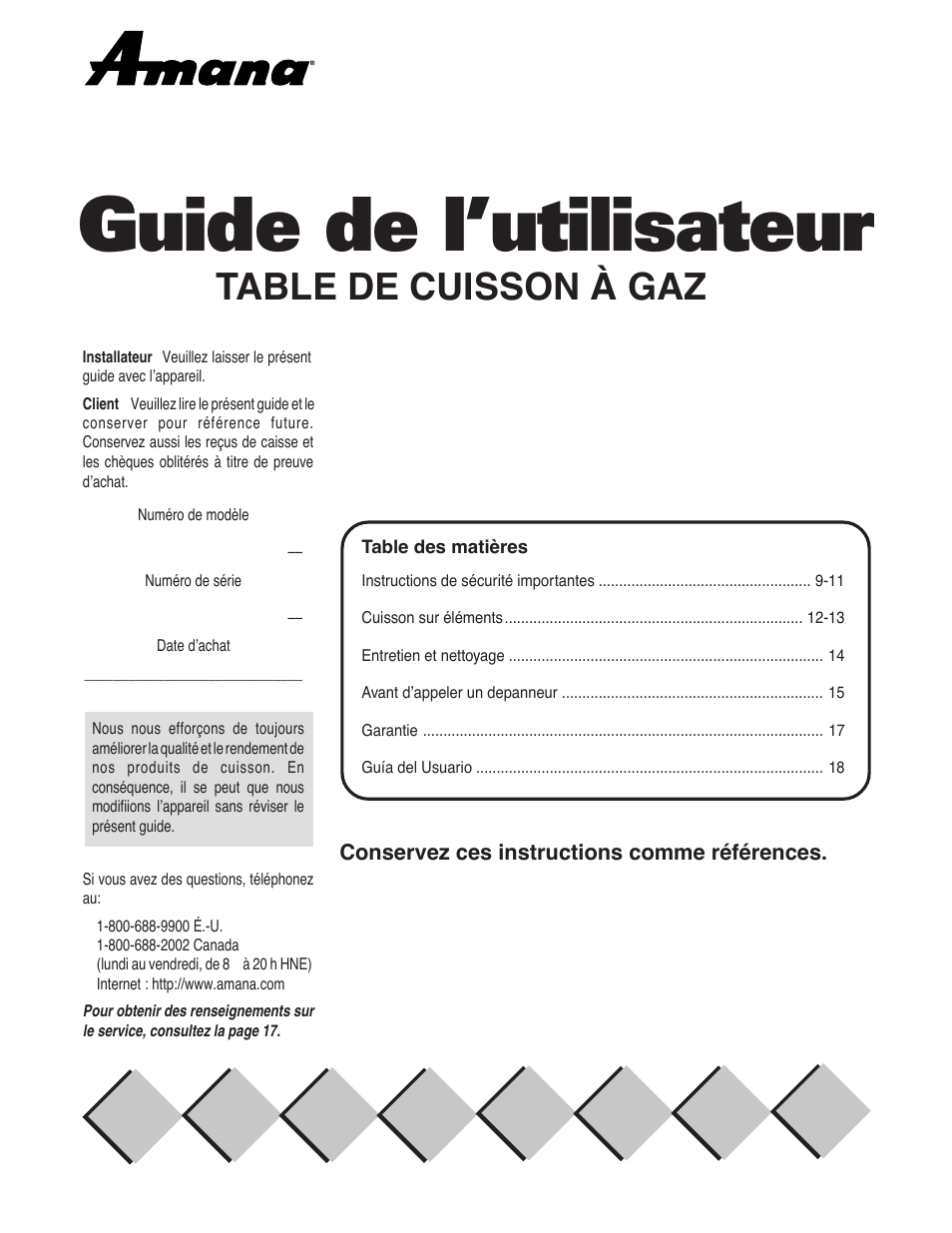 Guide de l’utilisateur, Table de cuisson à gaz | Maytag AKS3040 User Manual | Page 9 / 28