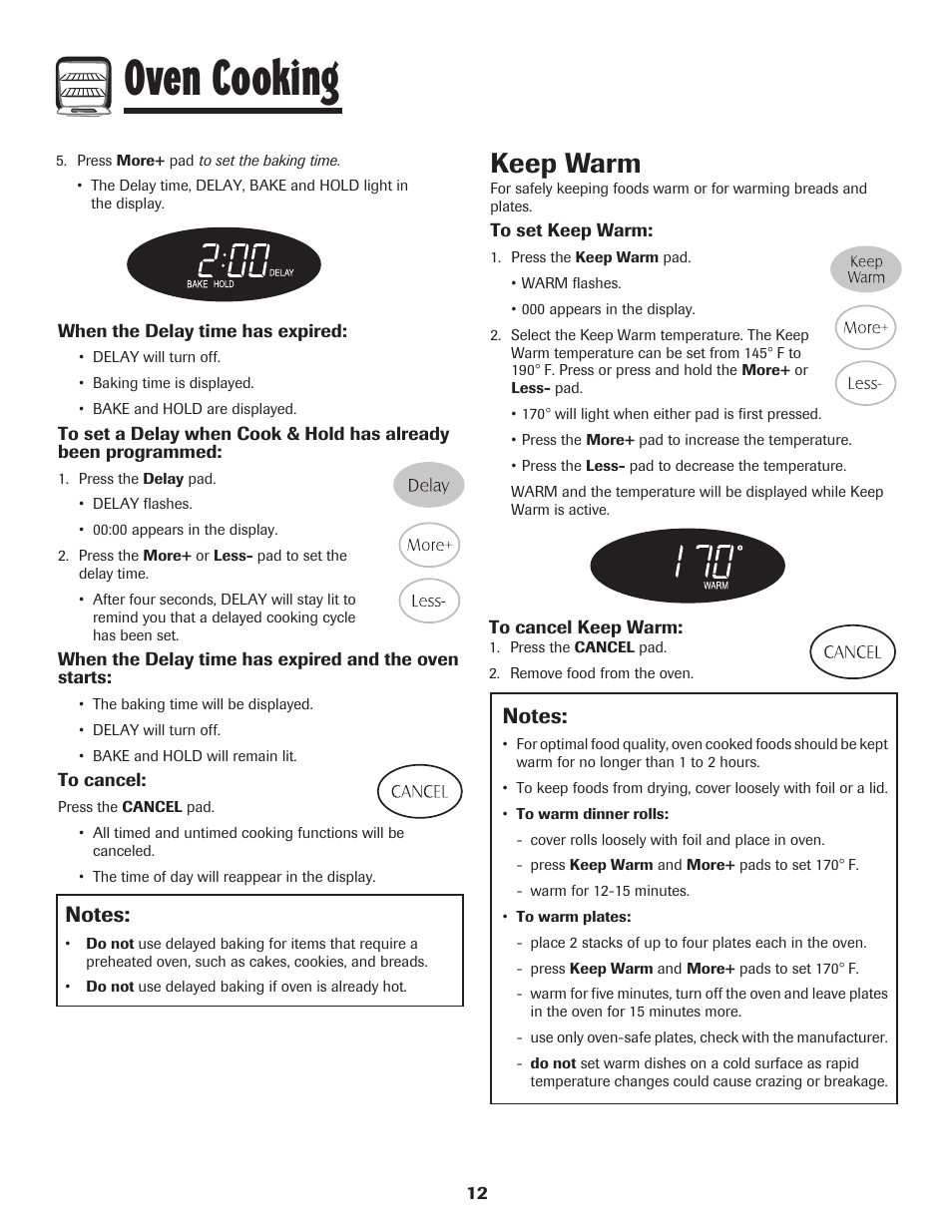 Oven cooking, Keep warm | Maytag 500 Series User Manual | Page 13 / 24