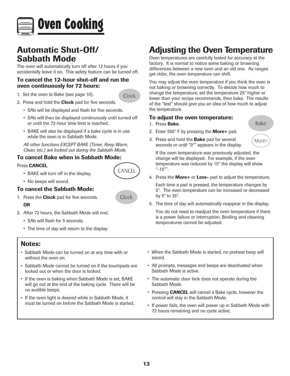 Oven cooking, Automatic shut-off/ sabbath mode, Adjusting the oven temperature | Maytag 500 Series User Manual | Page 14 / 24