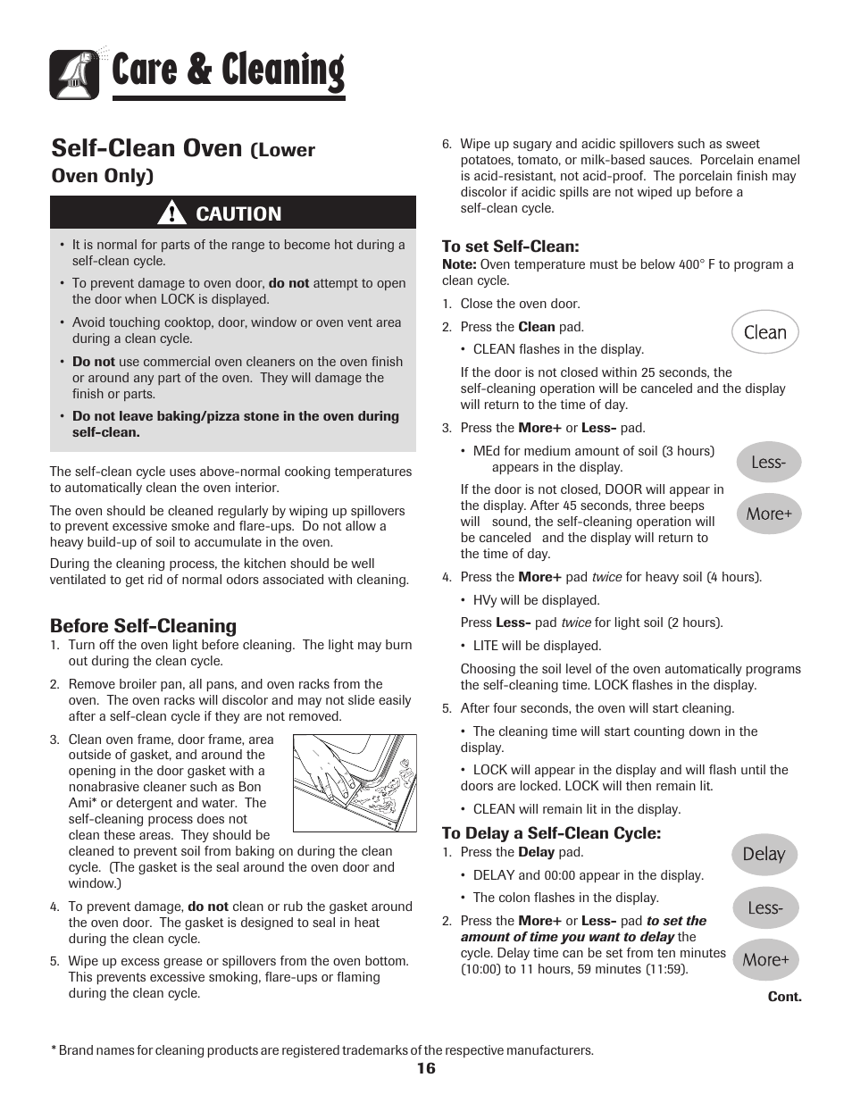 Care & cleaning, Self-clean oven, Lower oven only) caution | Before self-cleaning | Maytag 500 Series User Manual | Page 17 / 24