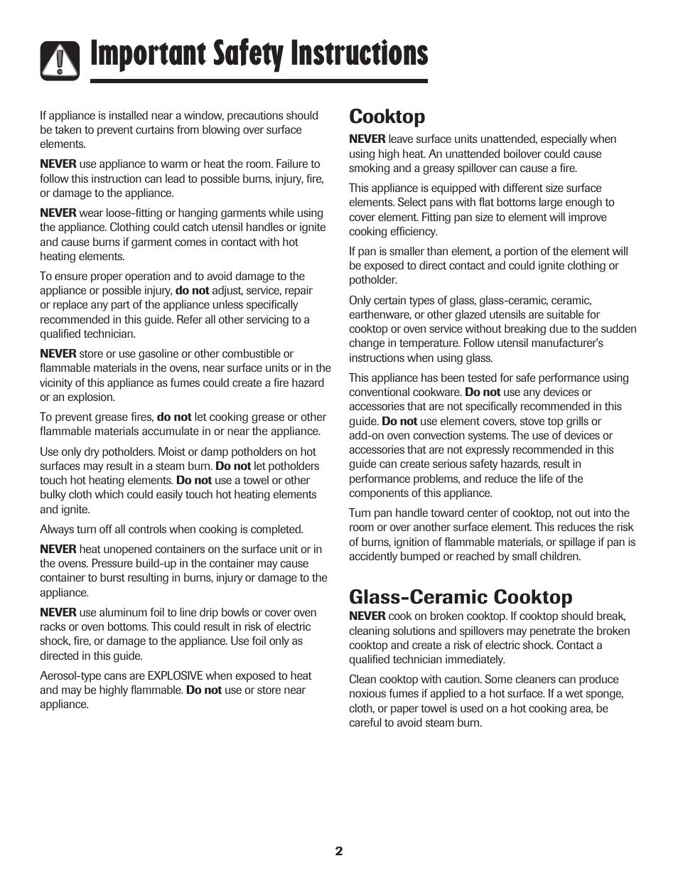 Important safety instructions, Cooktop, Glass-ceramic cooktop | Maytag 500 Series User Manual | Page 3 / 24